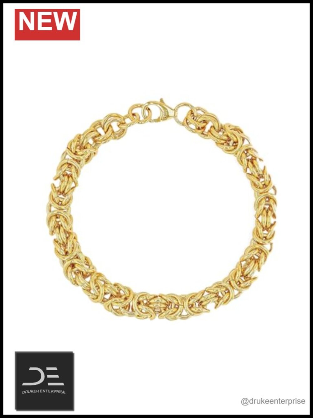 14K Yellow Gold Over Bronze Byzantine Chain Bracelet Women Link